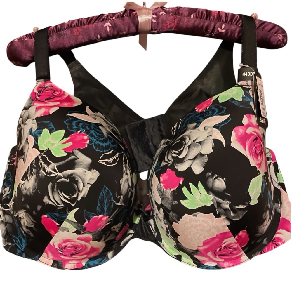 Torrid Floral Black Push-Up Tee Shirt Bra Size 44DDD NWT
